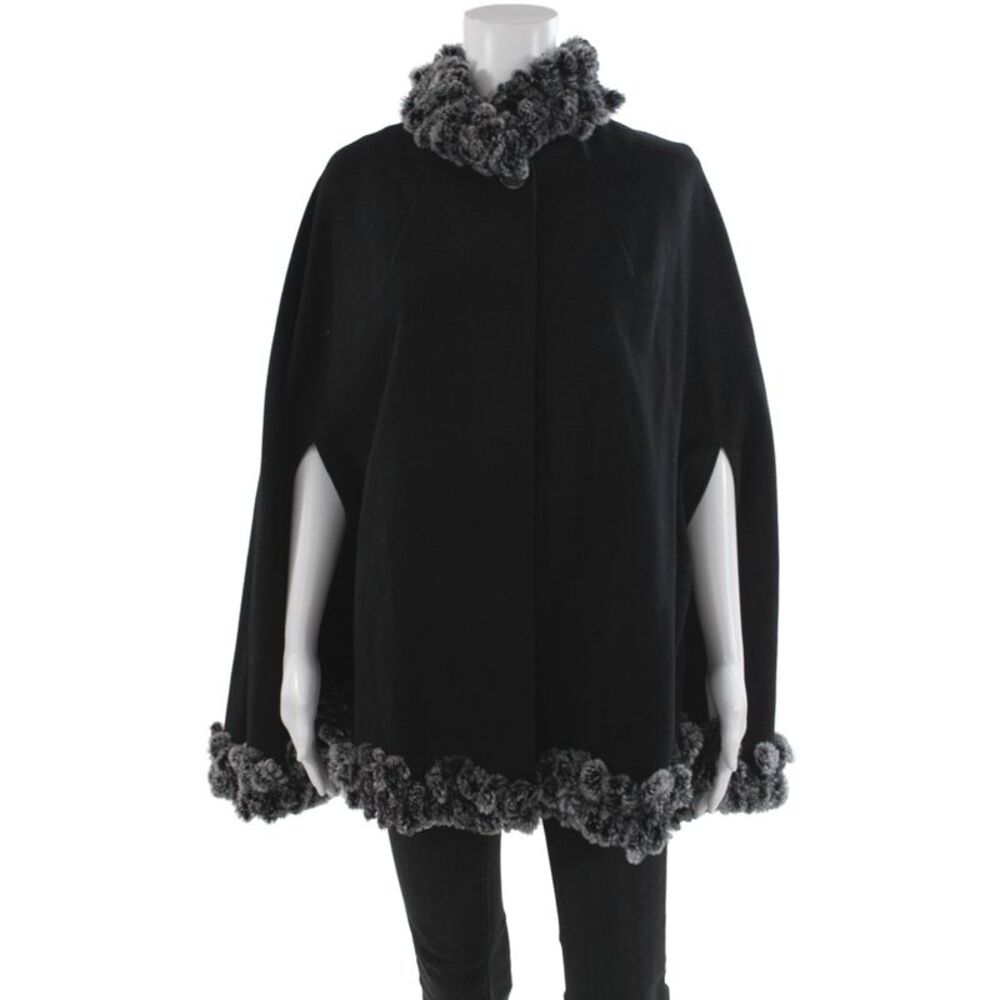 Zuki Womens Wool Cape Black Button Sleeveless Classic Fall Size One Size